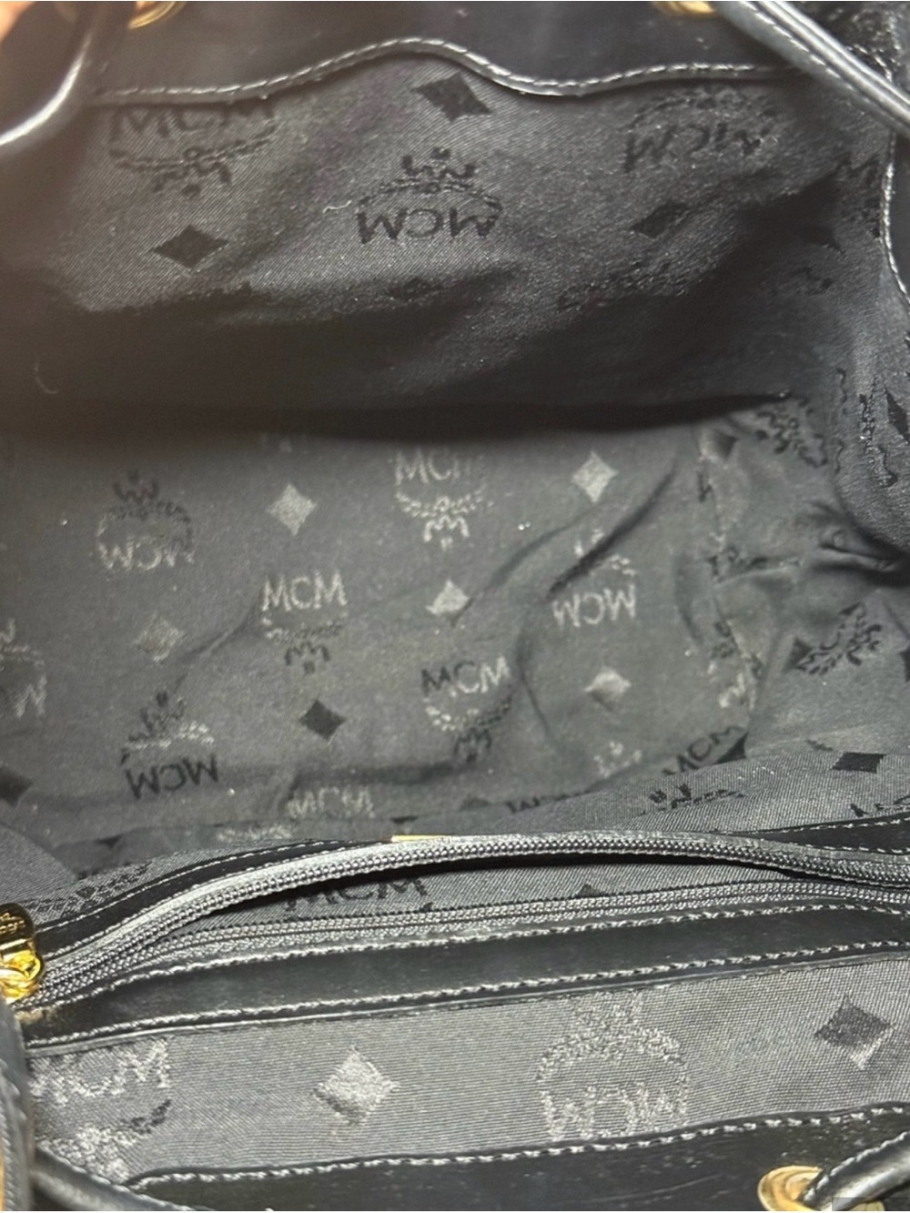 MCM Black Embossed Leather Backpack with Gold Hardware - Picture 3 of 5